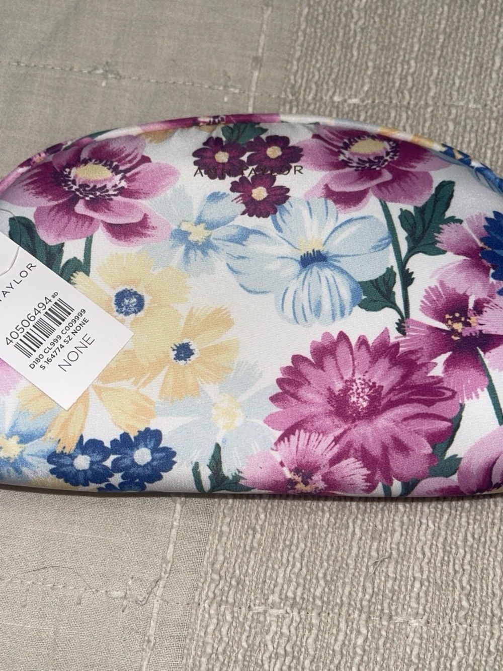 Ann Taylor Floral Satin Cosmetic Pouch - Pink, Blue, Yellow, Green